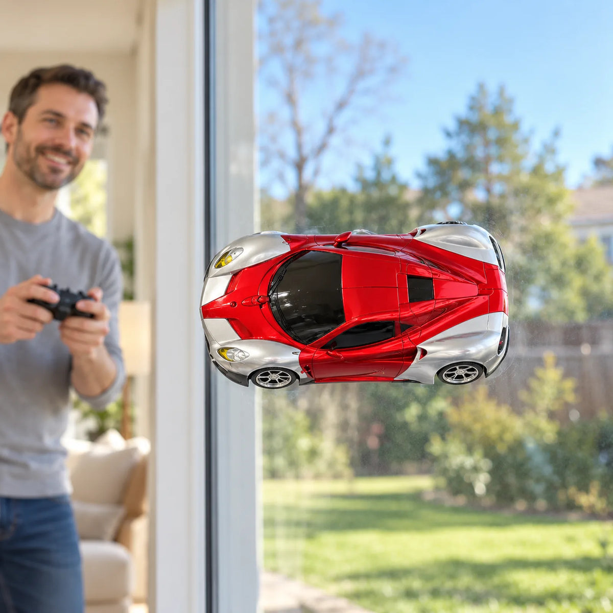 Adult driving the car across a window