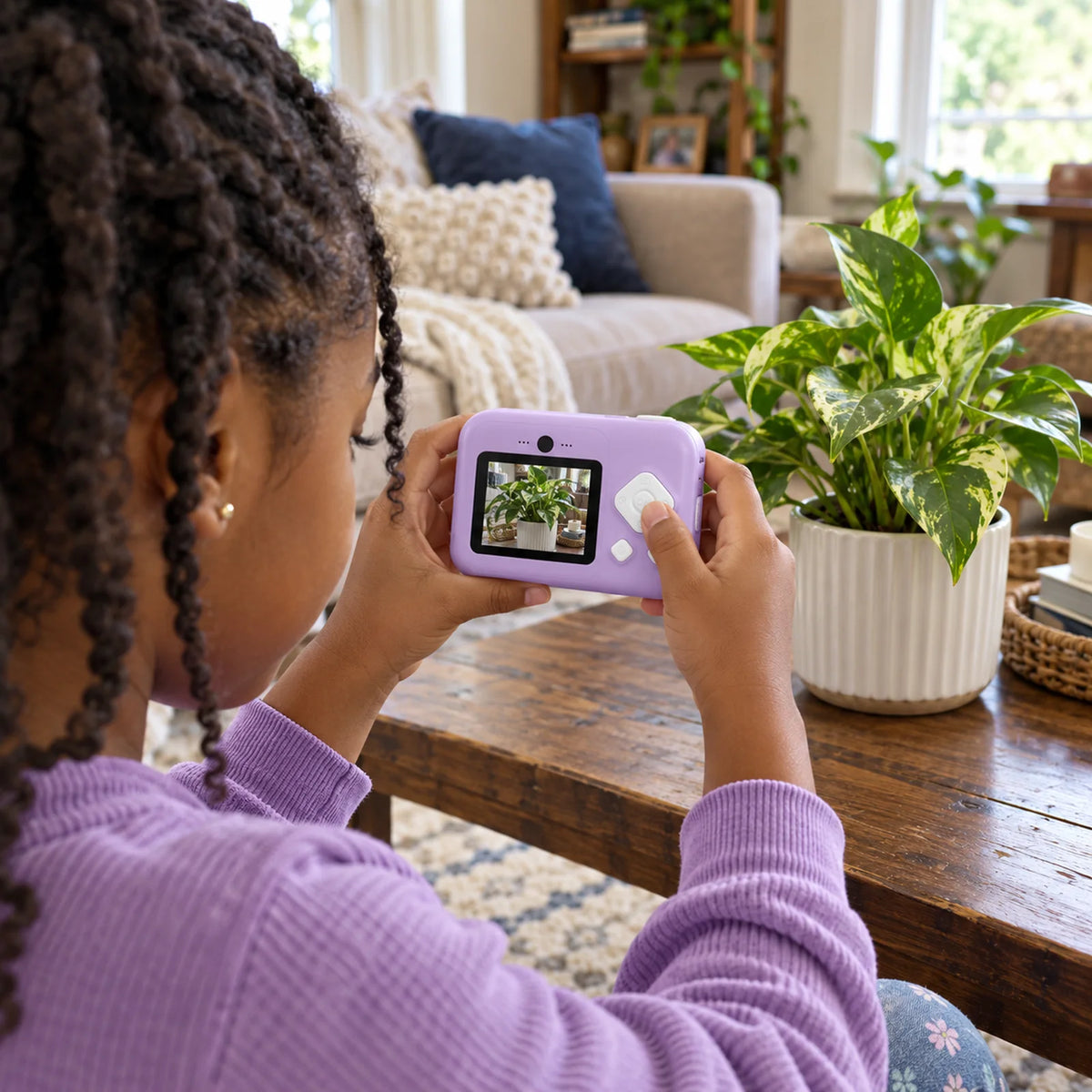 Girl taking a photo at home